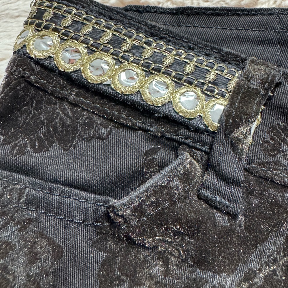 NWOT Desigual Black and Olive Velvet Floral Straight Pants - Picture 4 of 8